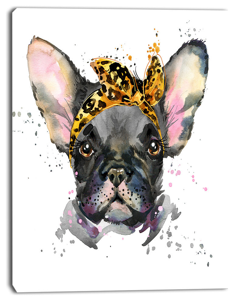 Serious Black French Bulldog, Animal Canvas Wall Art, 12"x20"