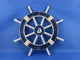 Rustic Decorative Ships Wheel With Sailboat, Dark Blue, 18"