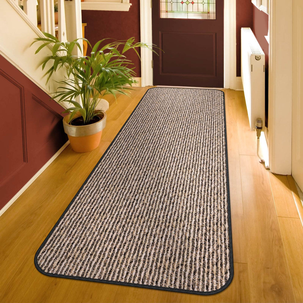 Skid-Resistant Carpet Runner Black Ripple, 48"x8''