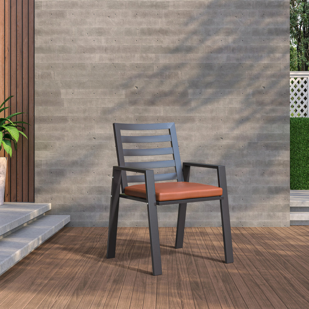 LeisureMod Chelsea Patio Dining Chair, Aluminum With Cushions Set of 2, Orange