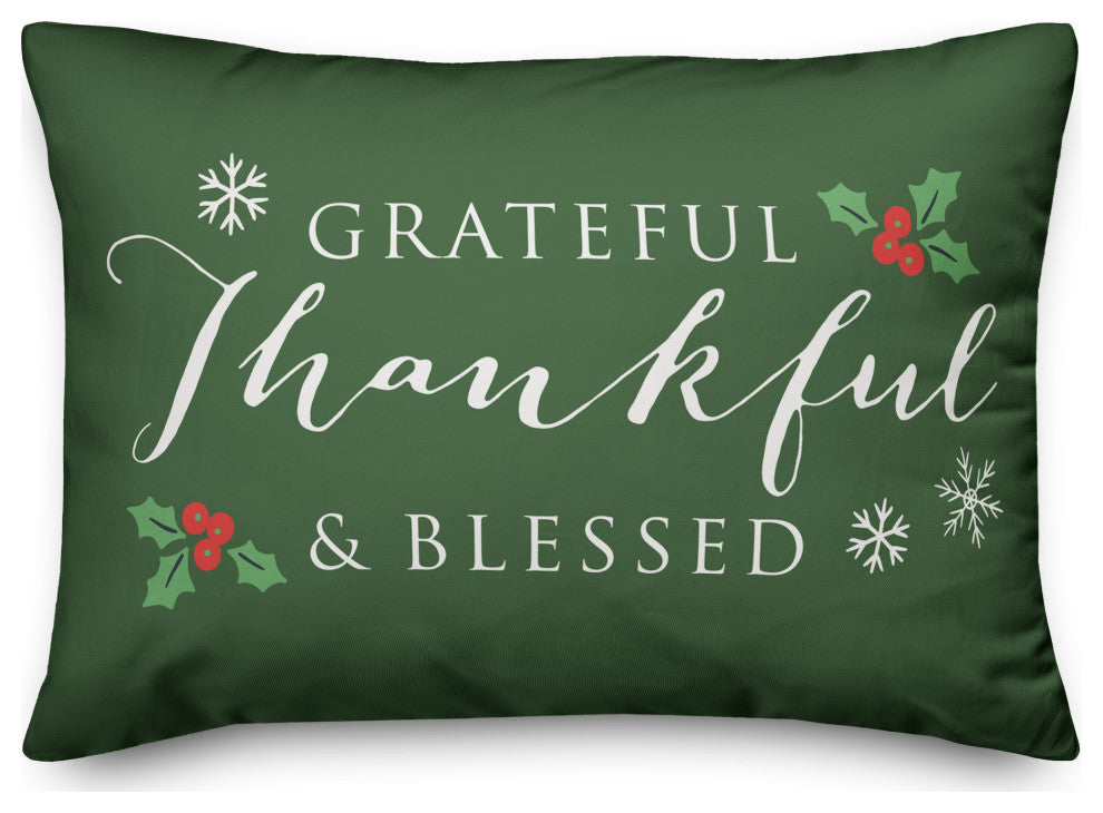 Green Grateful Thankful Blessed 20x14 Spun Poly Pillow