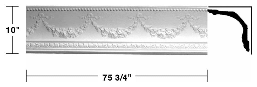 Ornate Cornice White Urethane Floral Bunting Design 8 Pieces Totaling 606" Long