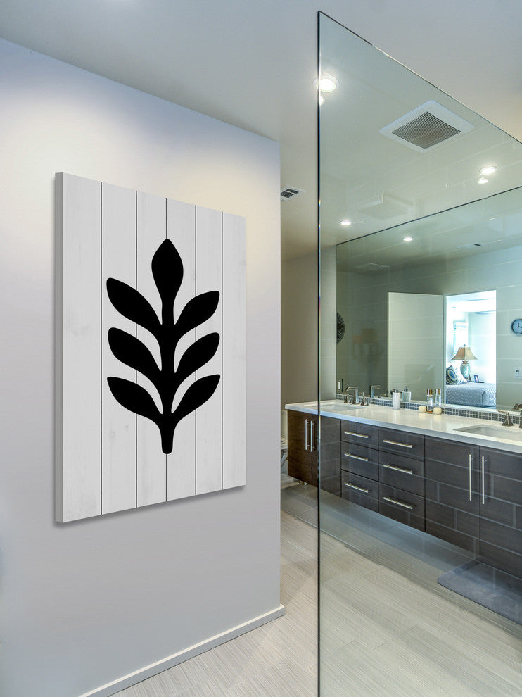 "Black Leaf 2" Painting Print on White Wood