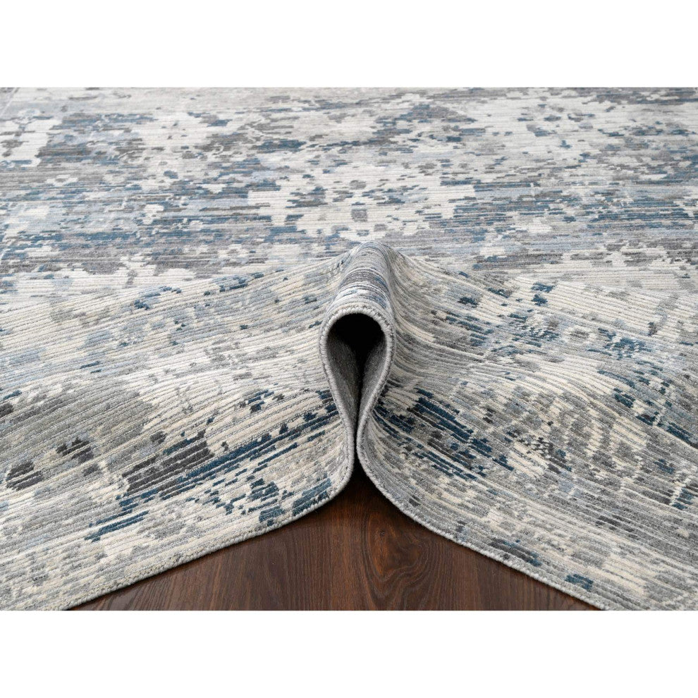 Shadow White Hand Knotted Undyed Wool Nepali Oriental Rug, 9'3"x12'