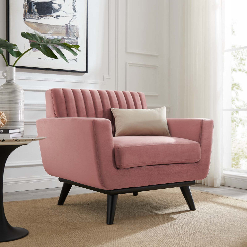 Tufted Armchair Accent Chair, Velvet, Pink, Modern, Living Lounge Hospitality