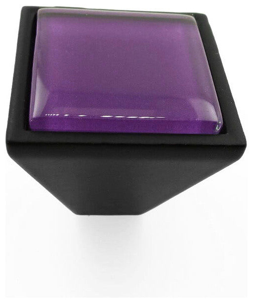 Royal Purple Crystal Glass Black Metal Square Frustum Knob
