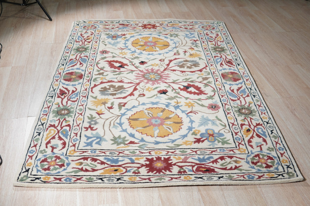 Ivory Transitional Floral Suzani Area Rug