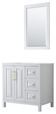 36" Single Bathroom Vanity, White, No Countertop, 24" Mirror, Gold Trim