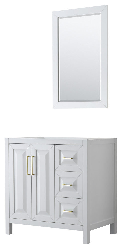 36" Single Bathroom Vanity, White, No Countertop, 24" Mirror, Gold Trim