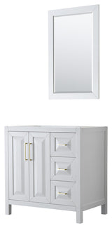 36" Single Bathroom Vanity, White, No Countertop, 24" Mirror, Gold Trim