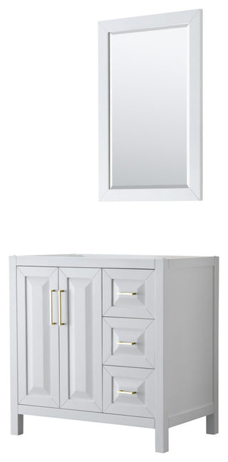 36" Single Bathroom Vanity, White, No Countertop, 24" Mirror, Gold Trim