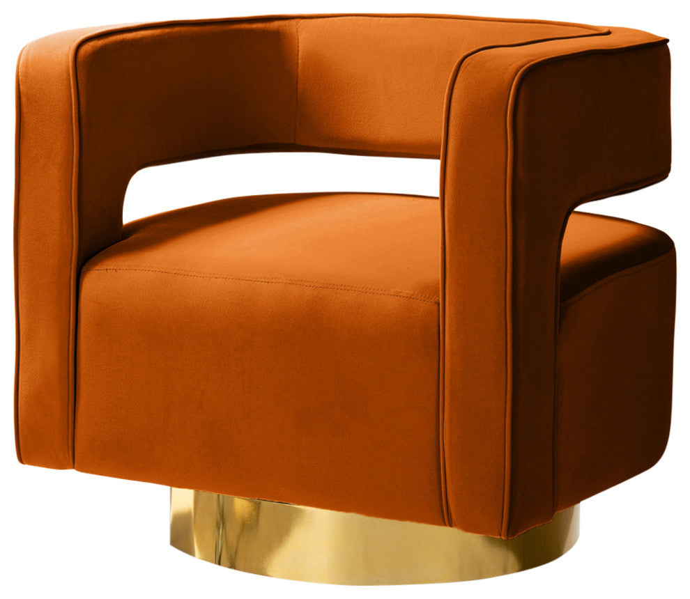 Comfy Swivel Barrel Chair With Metal Base, Orange