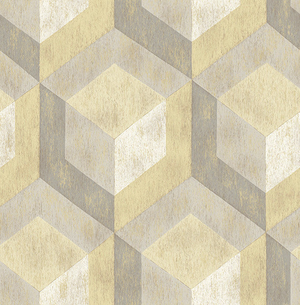 Rustic Wood Tile Geometric Wallpaper, Yellow, Sample