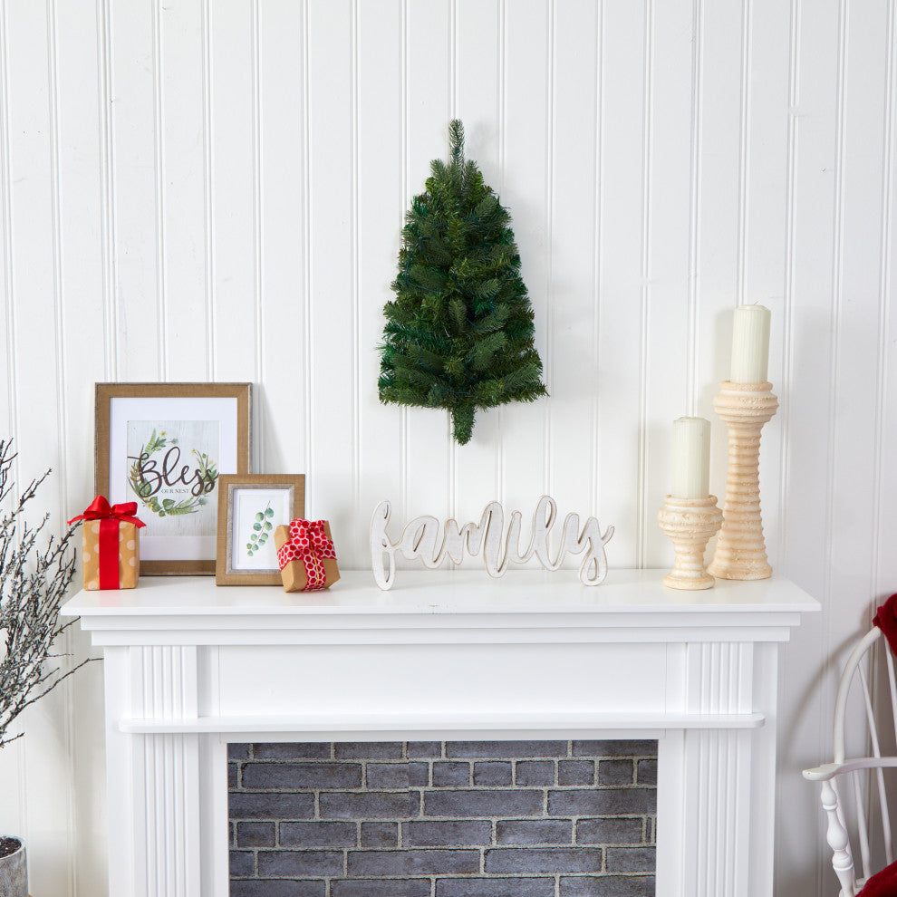 2' Flat Back Wall Hanging Artificial Christmas Tree With 20 Clear LED Lights
