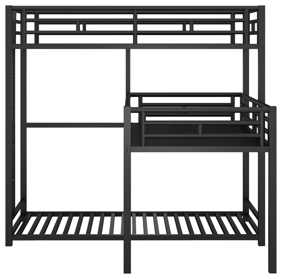 Gewnee L-shaped Metal Triple Twin Size Bunk Bed in Black