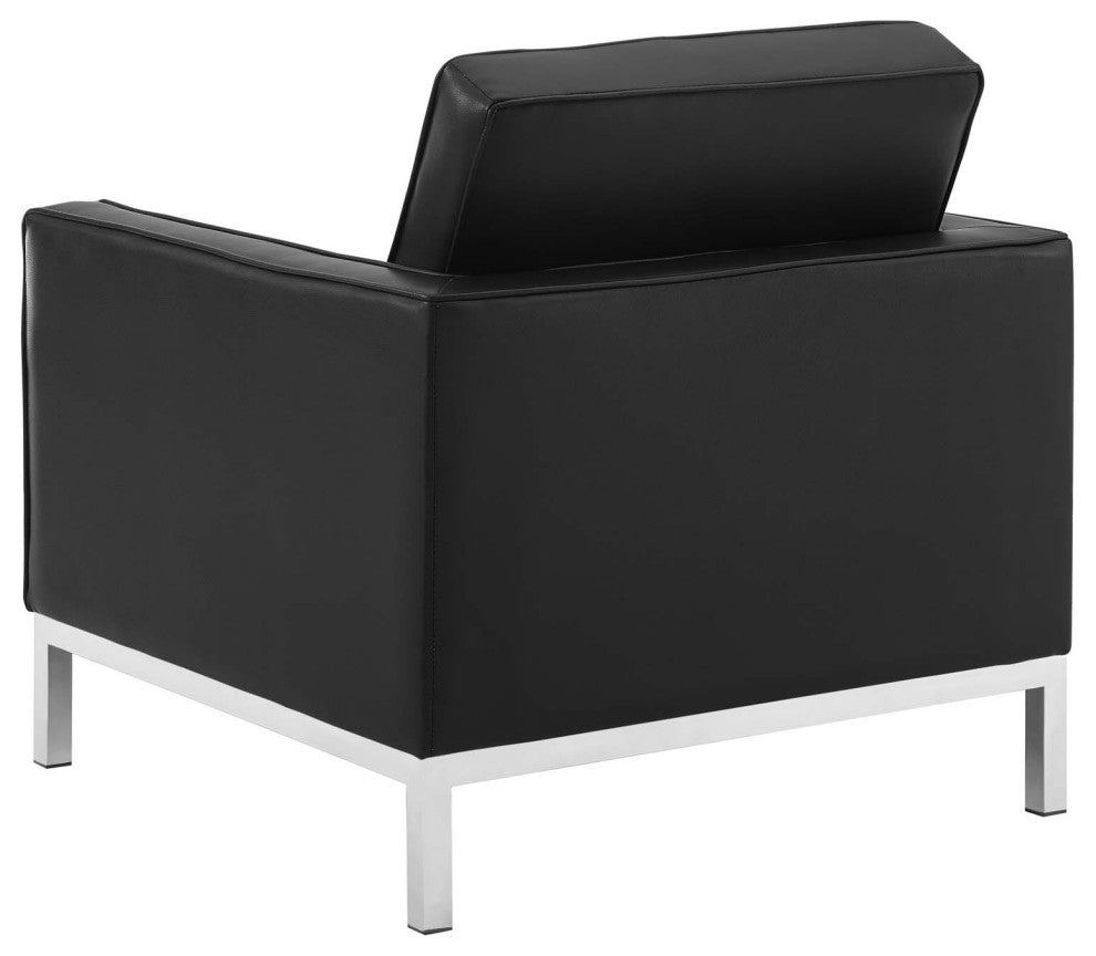 Tufted Armchair and Sofa Set, Faux Leather, Silver Black, Modern, Lounge