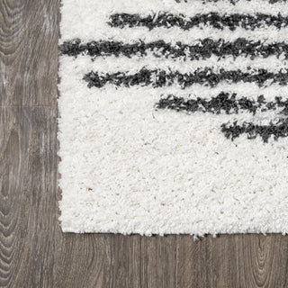 Elm Diamond Stripe Geometric Shag, White/Black, 5'x8'