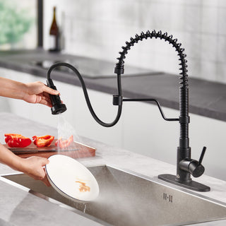 Single Handle Kitchen Faucet 1.8 GPM with Pull Down with Three Functions, Matte Black