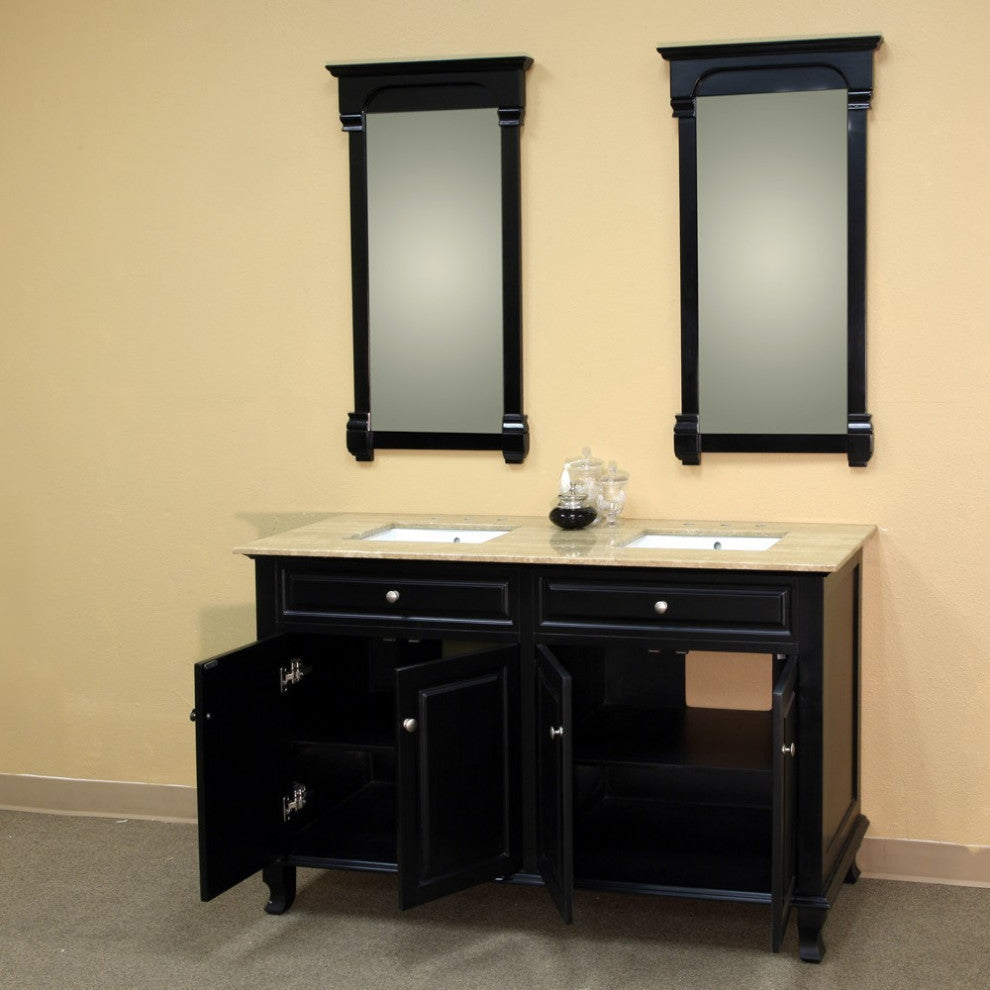 62" Double Sink Vanity-Wood-Ebony