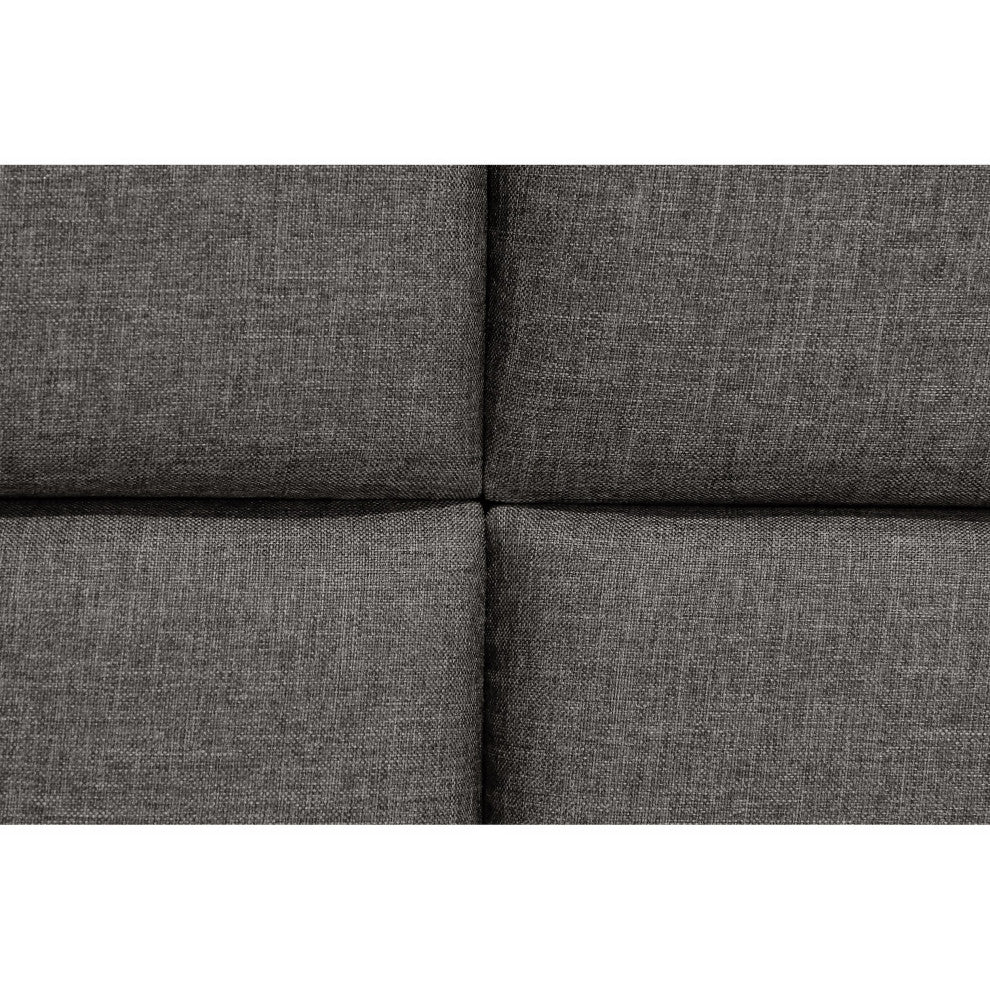Benzara Rin Queen Size Platform Bed, Charcoal Gray Upholstery, Headboard