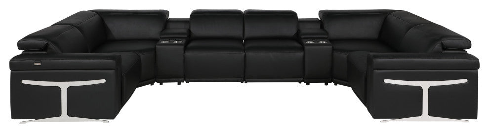 GIOVANNI 8-Piece 2-Power Reclining Italian Leather Sectional, Black