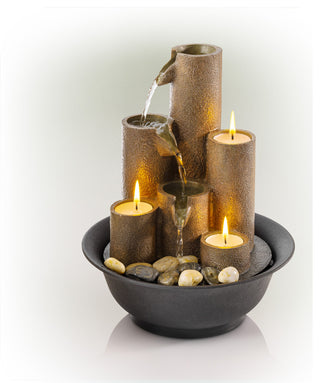 11" Tall Indoor Tiered Column Tabletop Fountain with 3 Candles