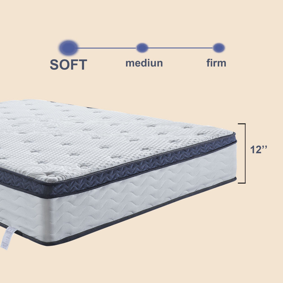 Comfortable 12" Plush Memory Foam Euro Top Hybrid Quilted-Top Mattress, Full