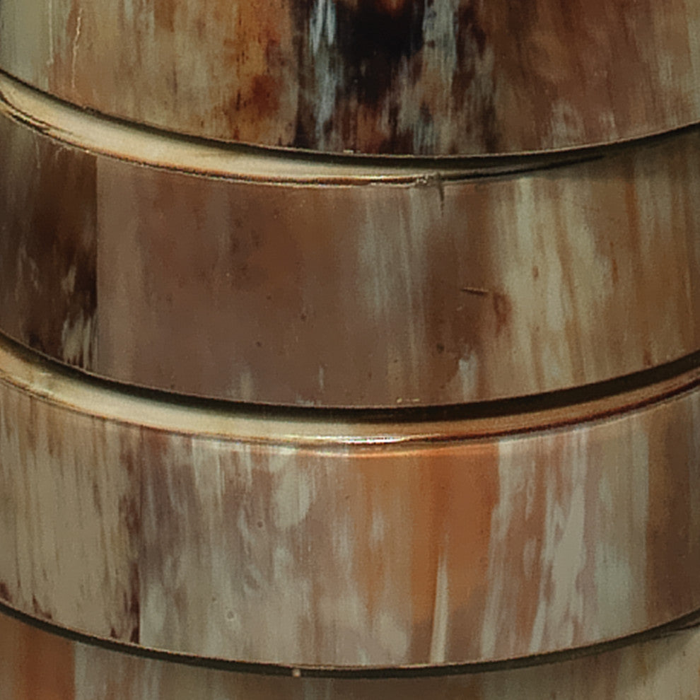 Stacked Horn Floor Lamp, Horn With Large Drum Shade, Elephant Hemp