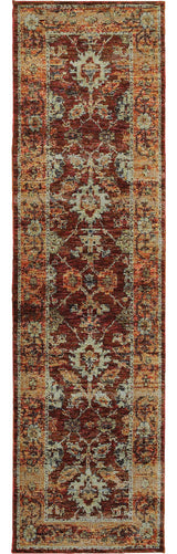 Adeline Distressed Bordered Red and  Gold Area Rug, 2'3"x8'
