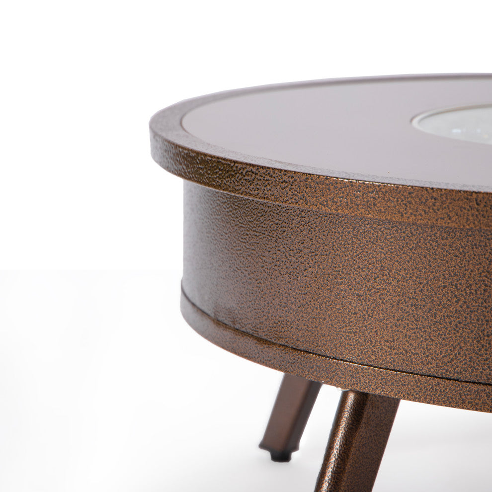 Leisuremod Walbrooke Patio Round Fire Pit Table With Aluminum Frame, Brown