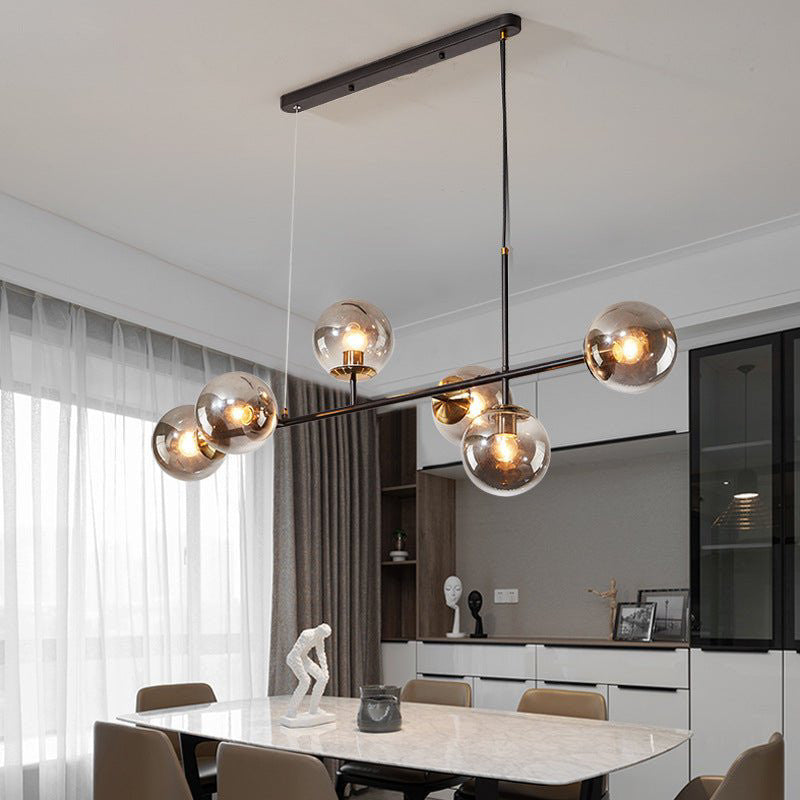 Ilbono | Nordic LED Pendant Light in the Shape of Glass Ball for Dining Room, Black, Smoky Glass, Warm Light