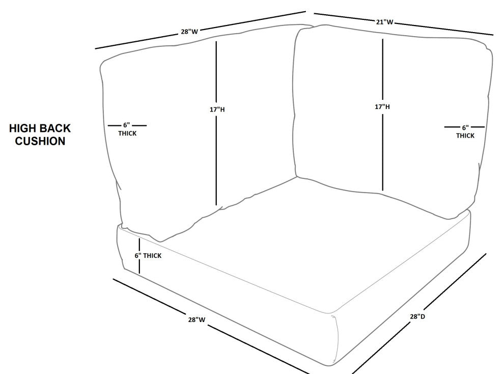 6" High Back Cushions for Corner Chairs