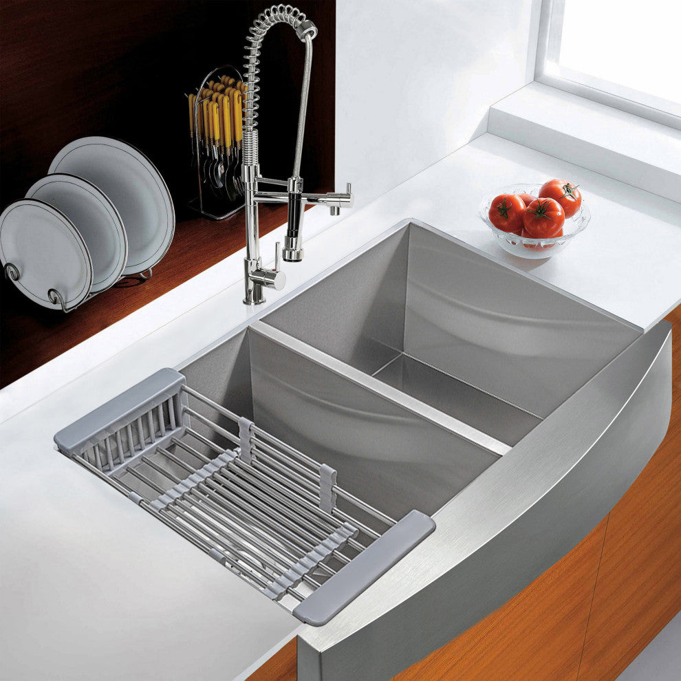 AKDY 33"x22"x9" Apron Farmhouse Stainless Steel Double Bowl Kitchen Sink