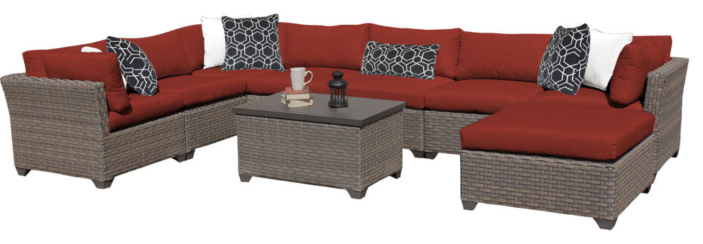 Monterey 9 Piece Outdoor Wicker Patio Furniture Set 09b, Terracotta