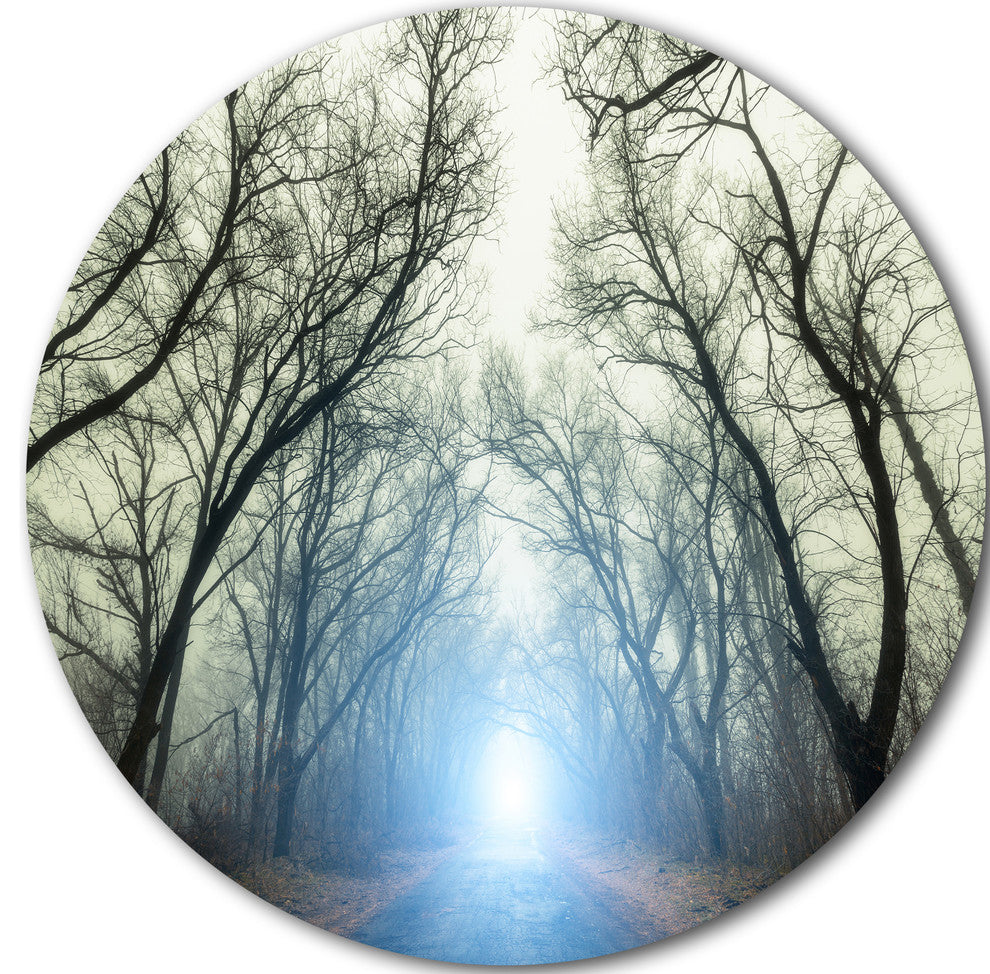 Blue Light In Foggy Autumn, Landscape Photo Round Wall Art, 23"