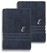 Denzi Bath Towels With Monogrammed Letter, Set of 2, E