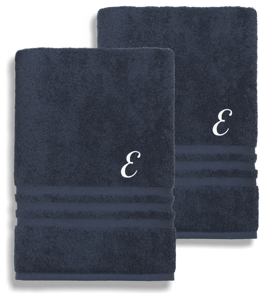 Denzi Bath Towels With Monogrammed Letter, Set of 2, E