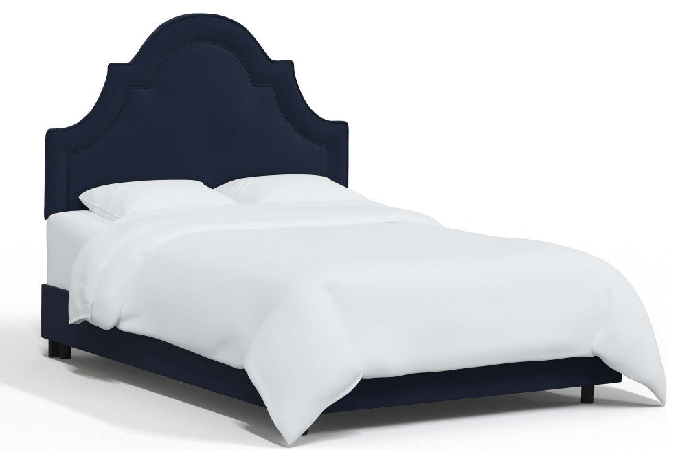 High Arched Bed With Border, Velvet Ink, California King