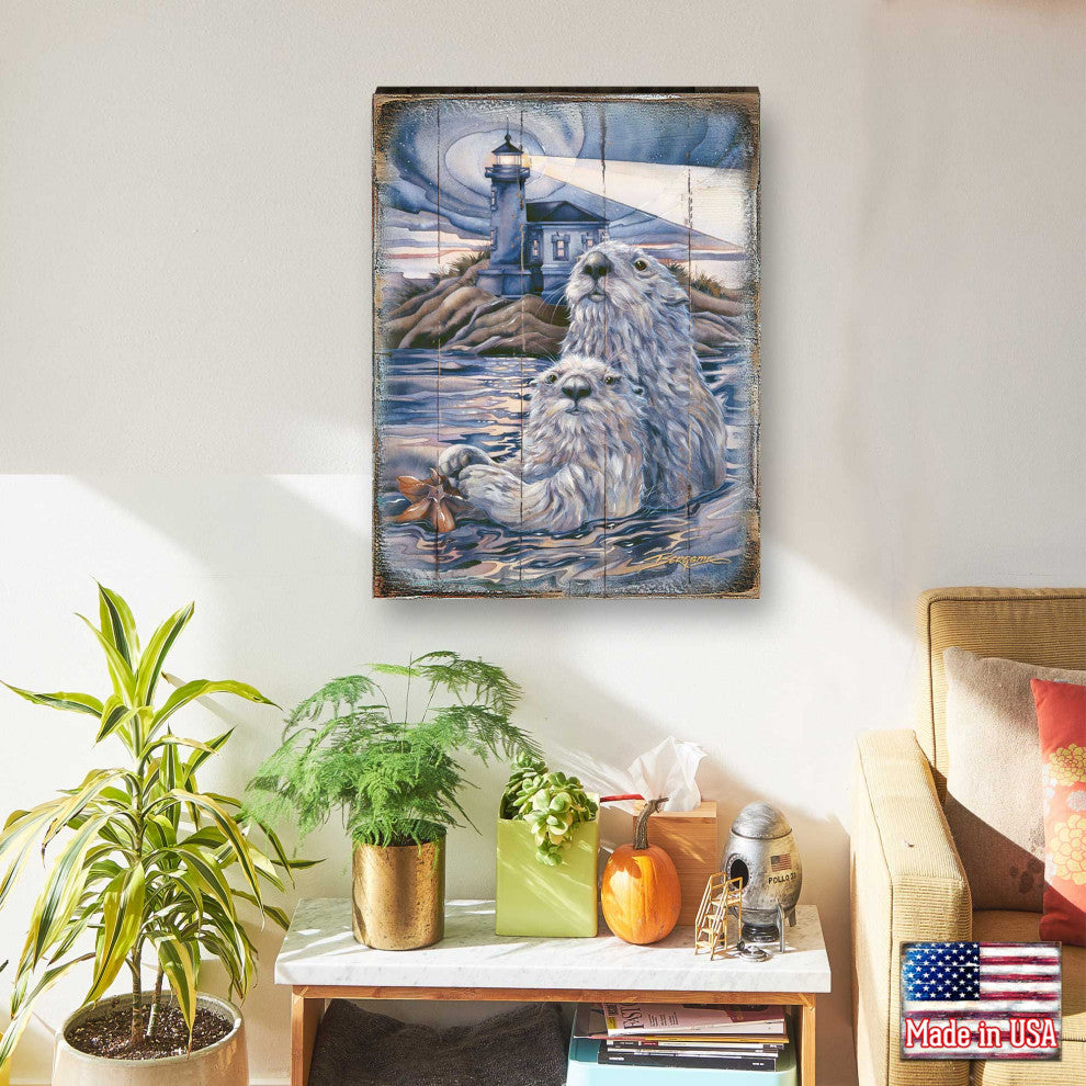 Starlight Otter Lighthouse Wooden Wall Art, X-Large 36x24