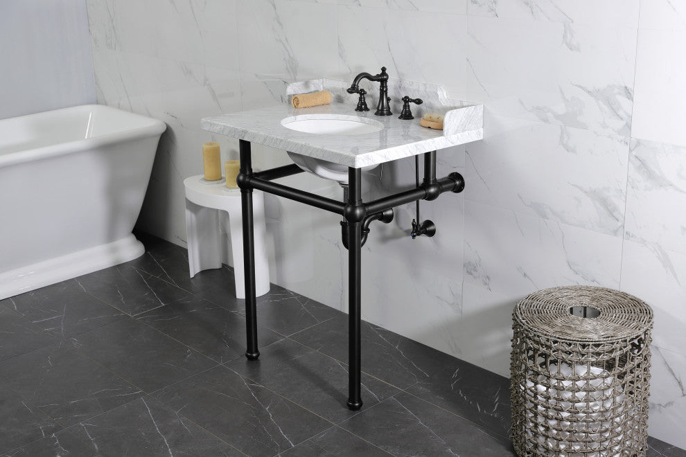Kingston Brass LMS30MB0 30" Carrara Marble Console Sink, Legs