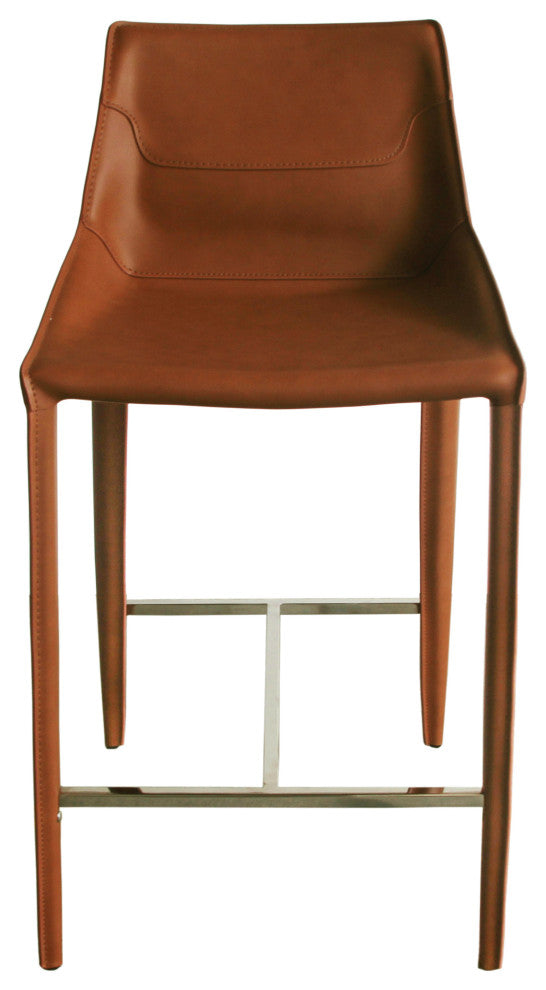 Modrest Halo Modern Cognac Saddle Leather Counter Stool