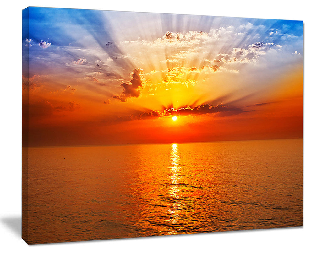 "Orange Sea Sunrise Under Blue Sky" Seashore Wall Art, 40"x30"