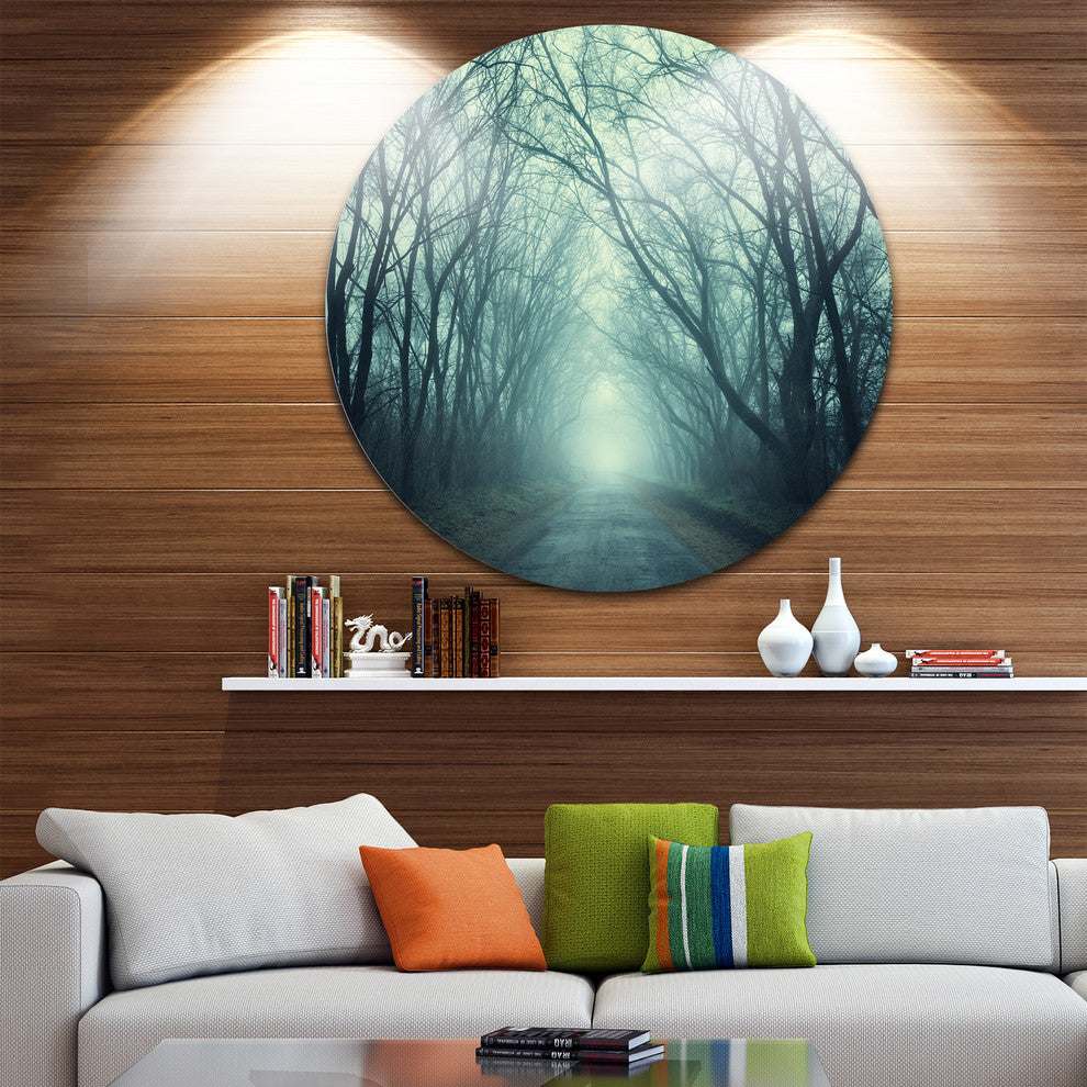 Scary Forest With Green Light, Landscape Photo Round Wall Art, 11"