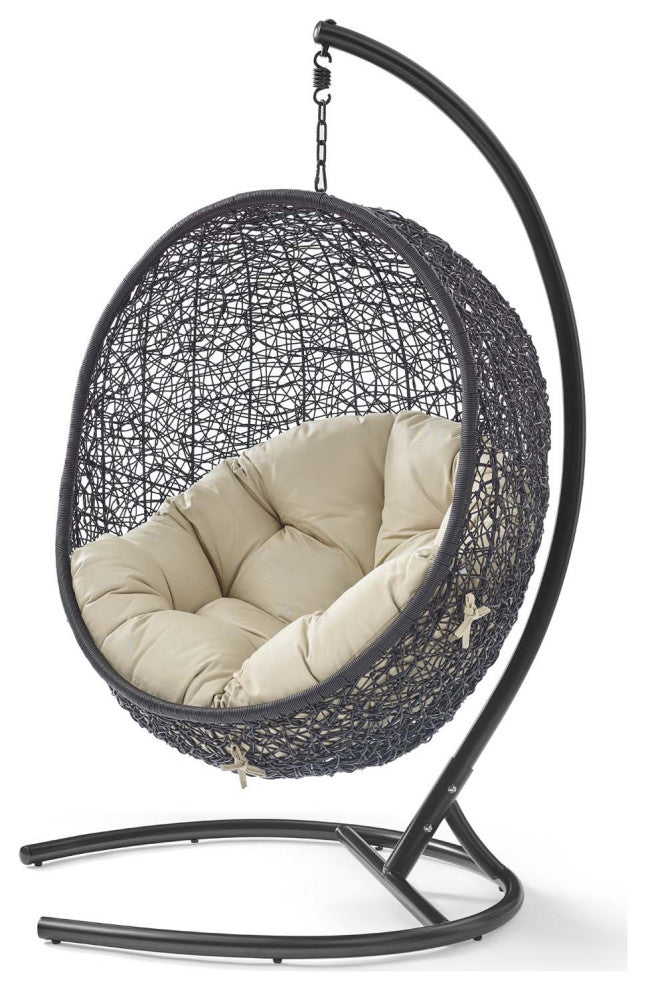 Swing Lounge Chair, Sunbrella, Black Beige, Modern, Outdoor Patio Balcony Garden