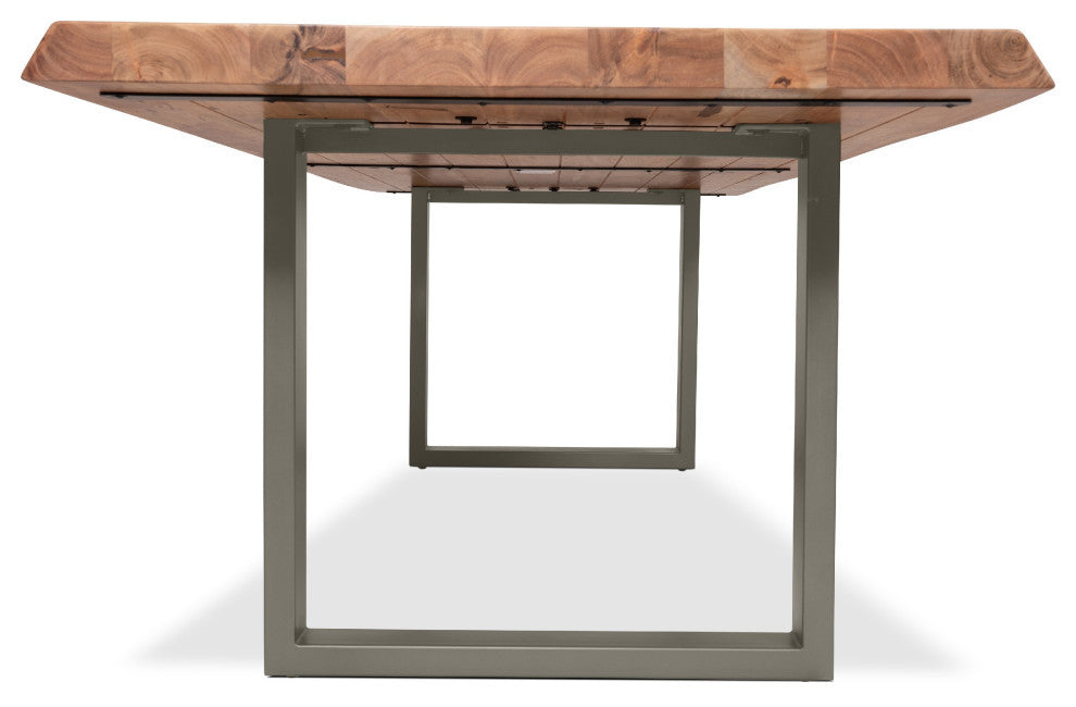 Brooks Dining Table, U Base, 40"x92", Teak Top, Pewter Base