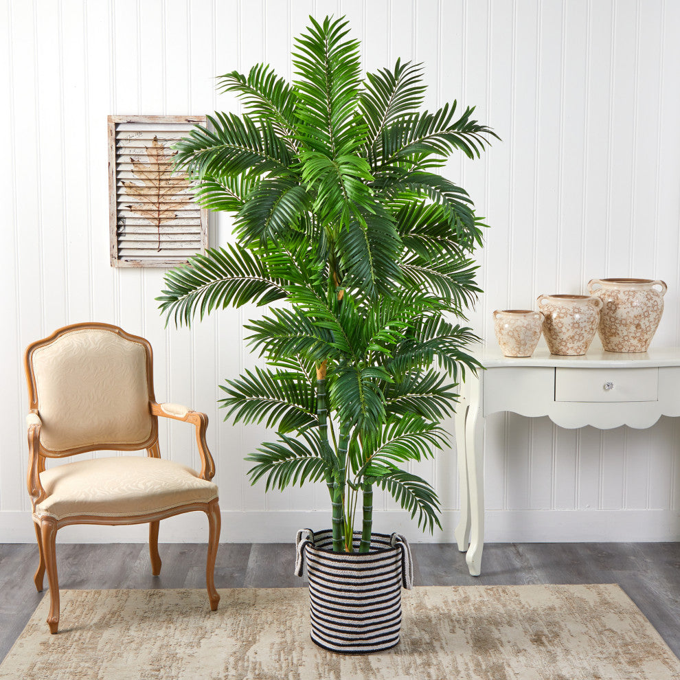 6' Curvy Parlor Artificial Palm Tree in Black & White Jute & Cotton Planter