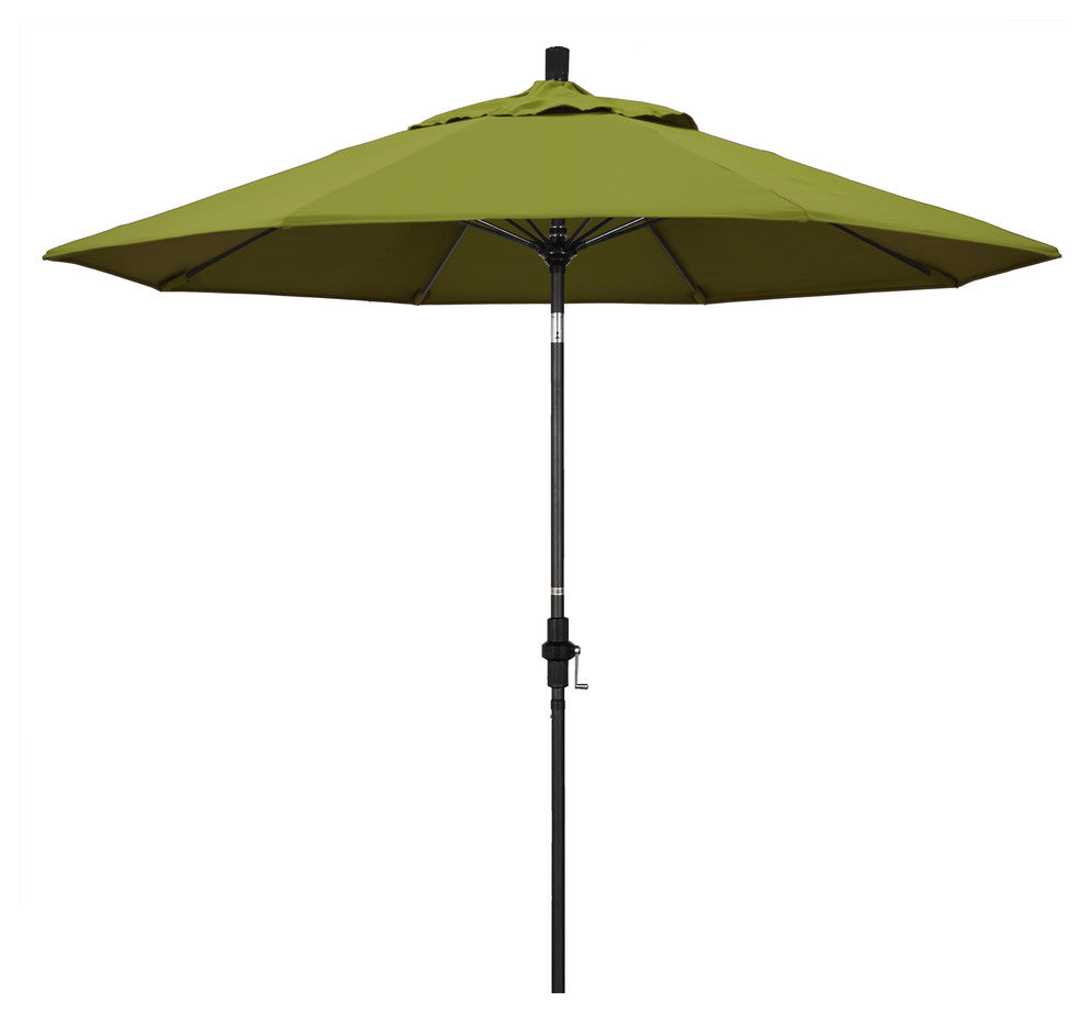 9' Matted Black Collar Tilt Lift Fiberglass Rib Aluminum Umbrella, Pacifica, Ginkgo