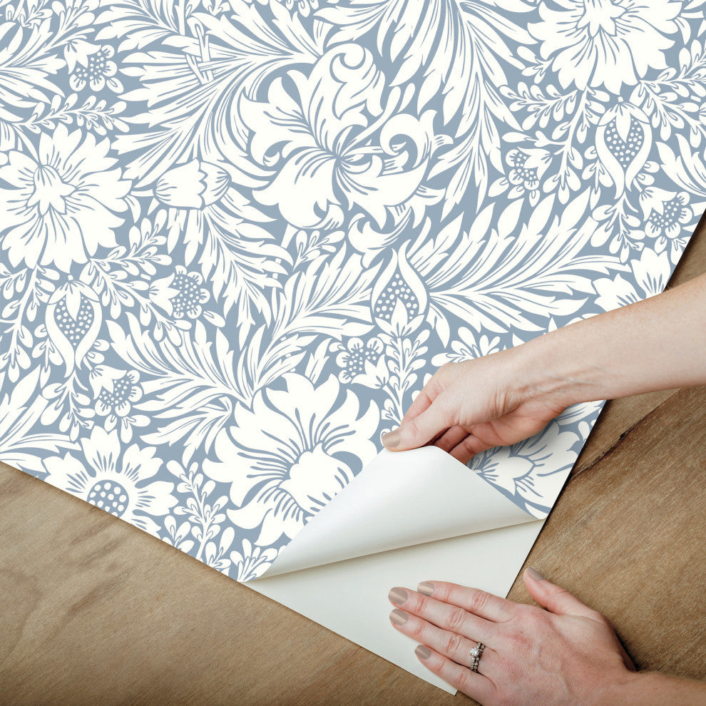 Wedgewood Blue Modern Acanthus Peel & Stick Wallpaper