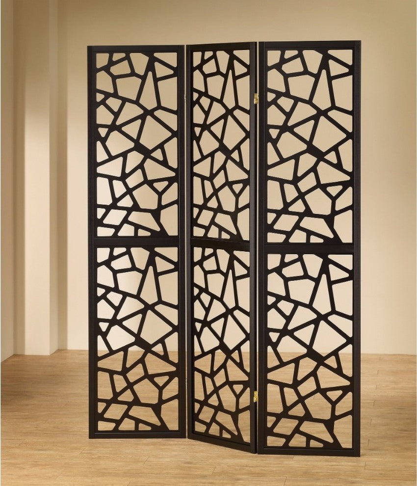 Benzara BM159226 Intricate Mosaic Cutouts Folding Screen, Black