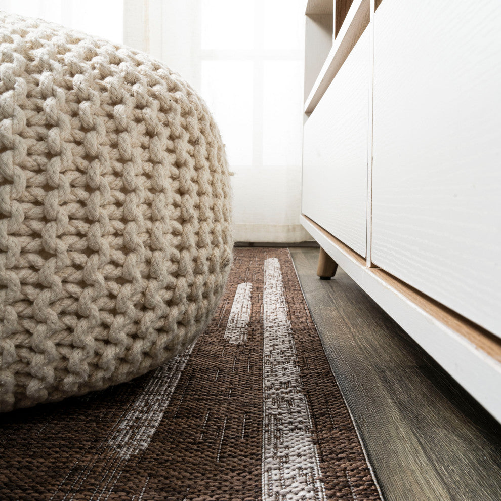 Zolak Berber Stripe Indoor/Outdoor Rug, Brown/Beige, 2 X 10